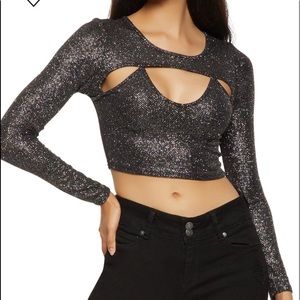 Metallic Stretch Crop Top Mesh Back